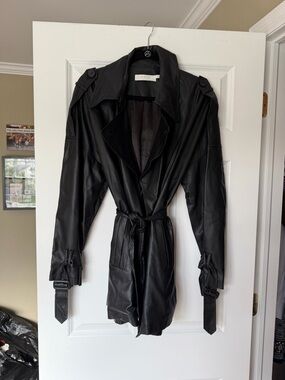 Astr Black Leather Trench with Belted Waist
